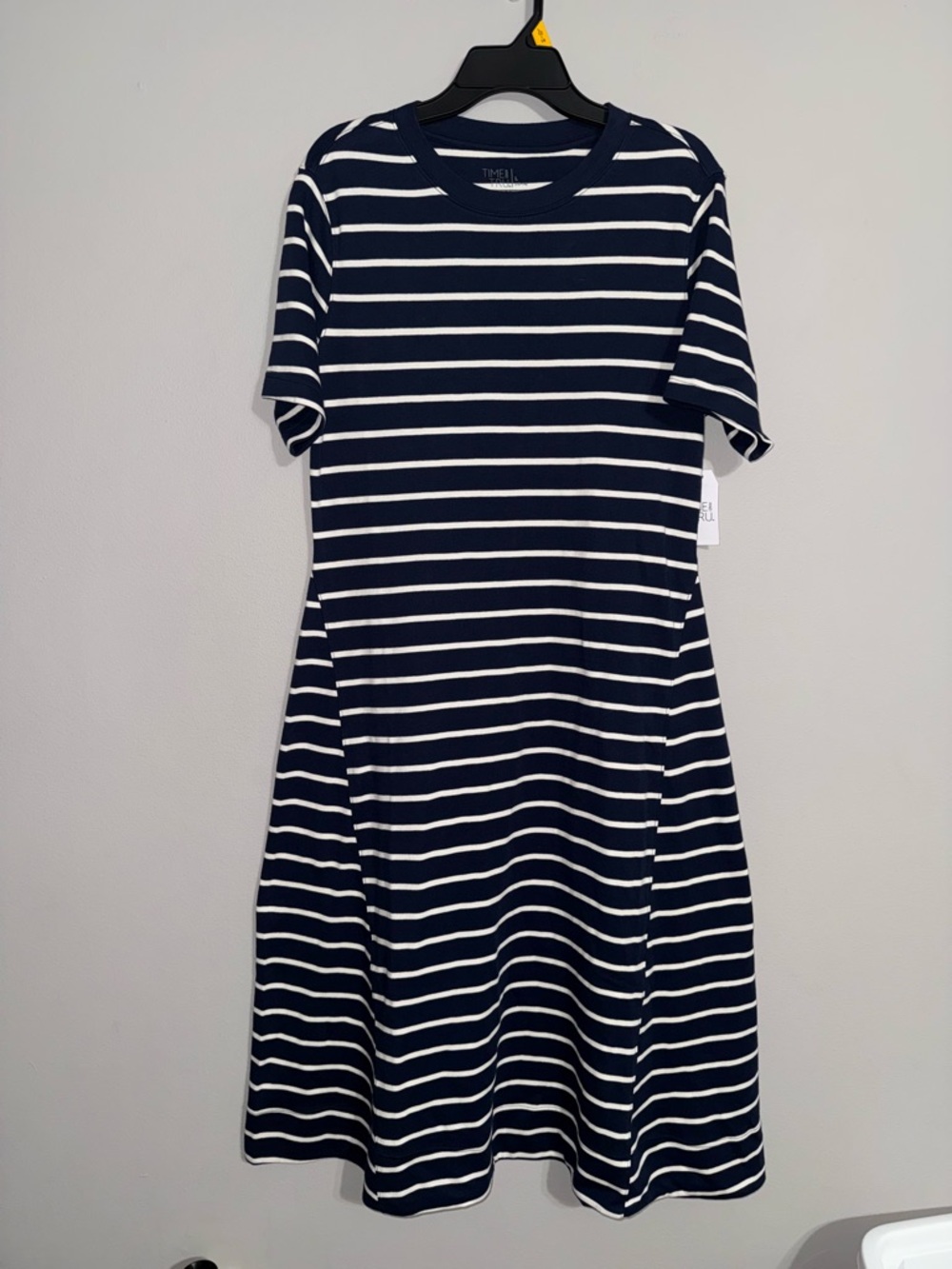 Time and TruNavy & White Striped  Seamed Midi Dress Large BNWT